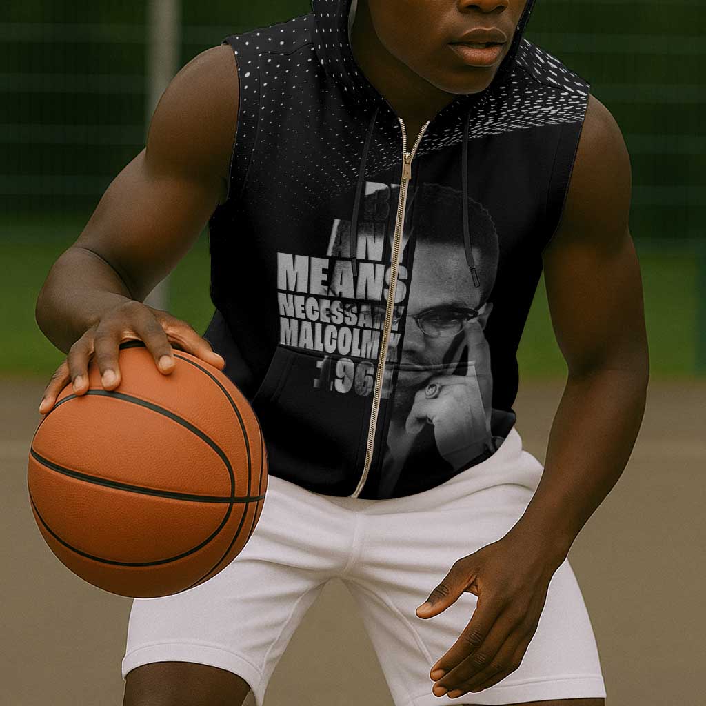 African America Heroes Malcolm X Sleeveless Zip Hoodie By Any Means Necessary - African Pride