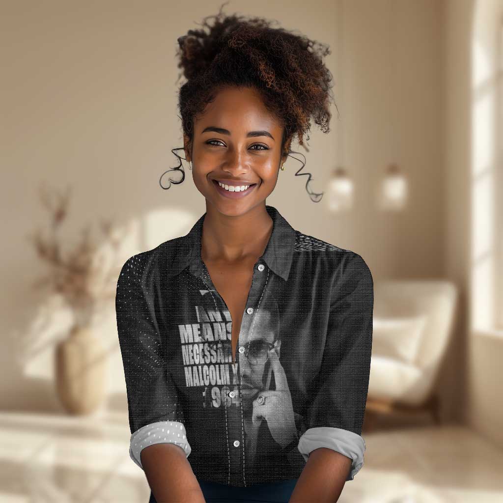 African America Heroes Malcolm X Women Casual Shirt By Any Means Necessary - African Pride