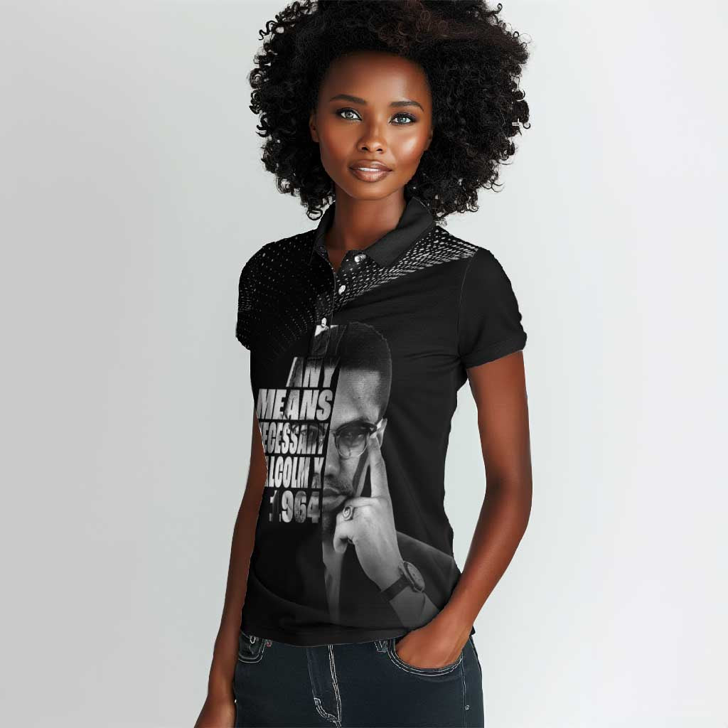 African America Heroes Malcolm X Women Polo Shirt By Any Means Necessary - African Pride