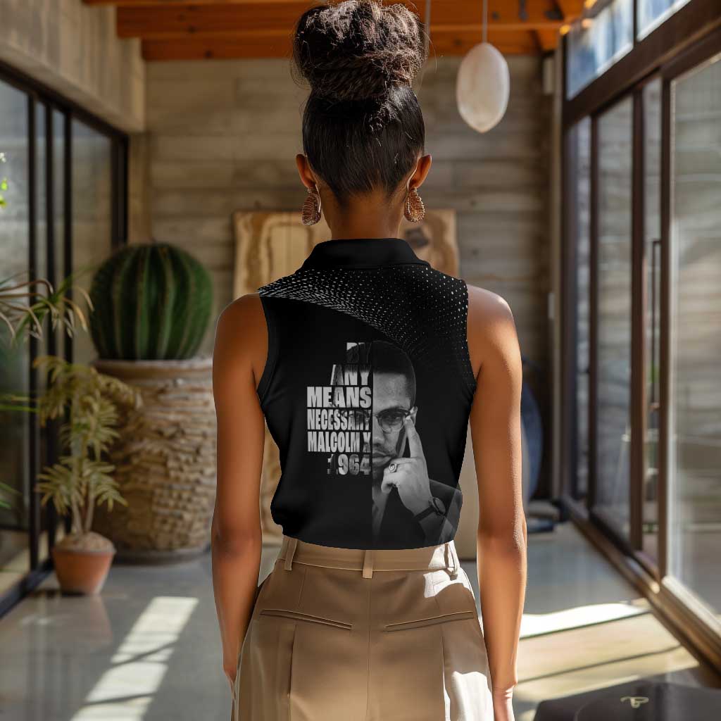 African America Heroes Malcolm X Women Sleeveless Polo Shirt By Any Means Necessary - African Pride