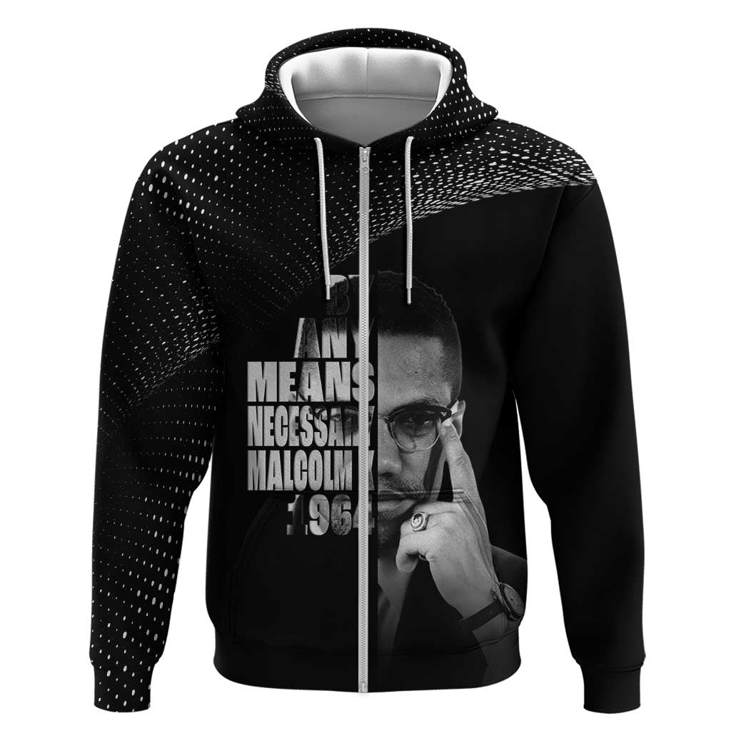 African America Heroes Malcolm X Zip Hoodie By Any Means Necessary - African Pride
