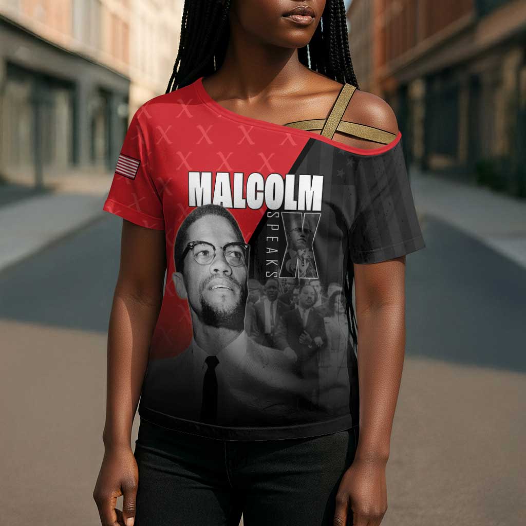 African America Heroes Cross Shoulder Shirt Malcolm X Speaks
