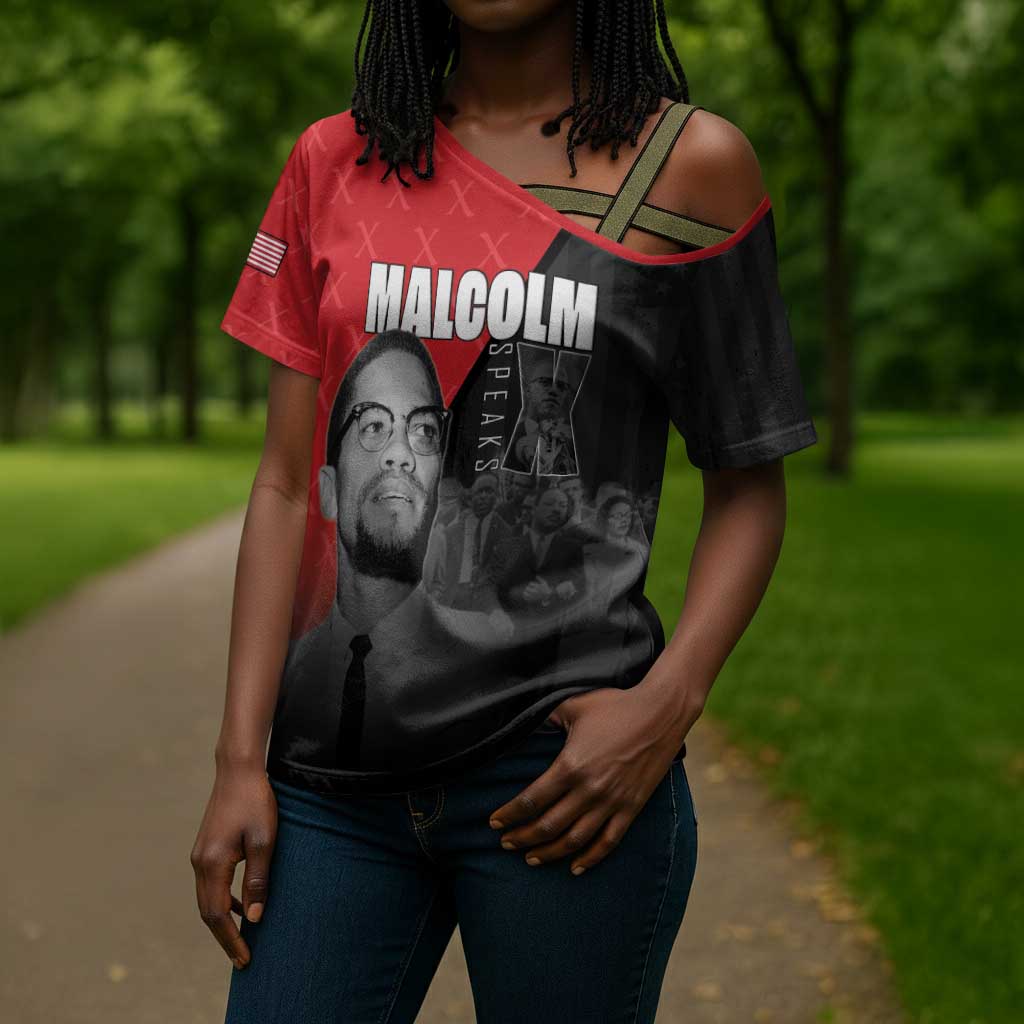 African America Heroes Cross Shoulder Shirt Malcolm X Speaks
