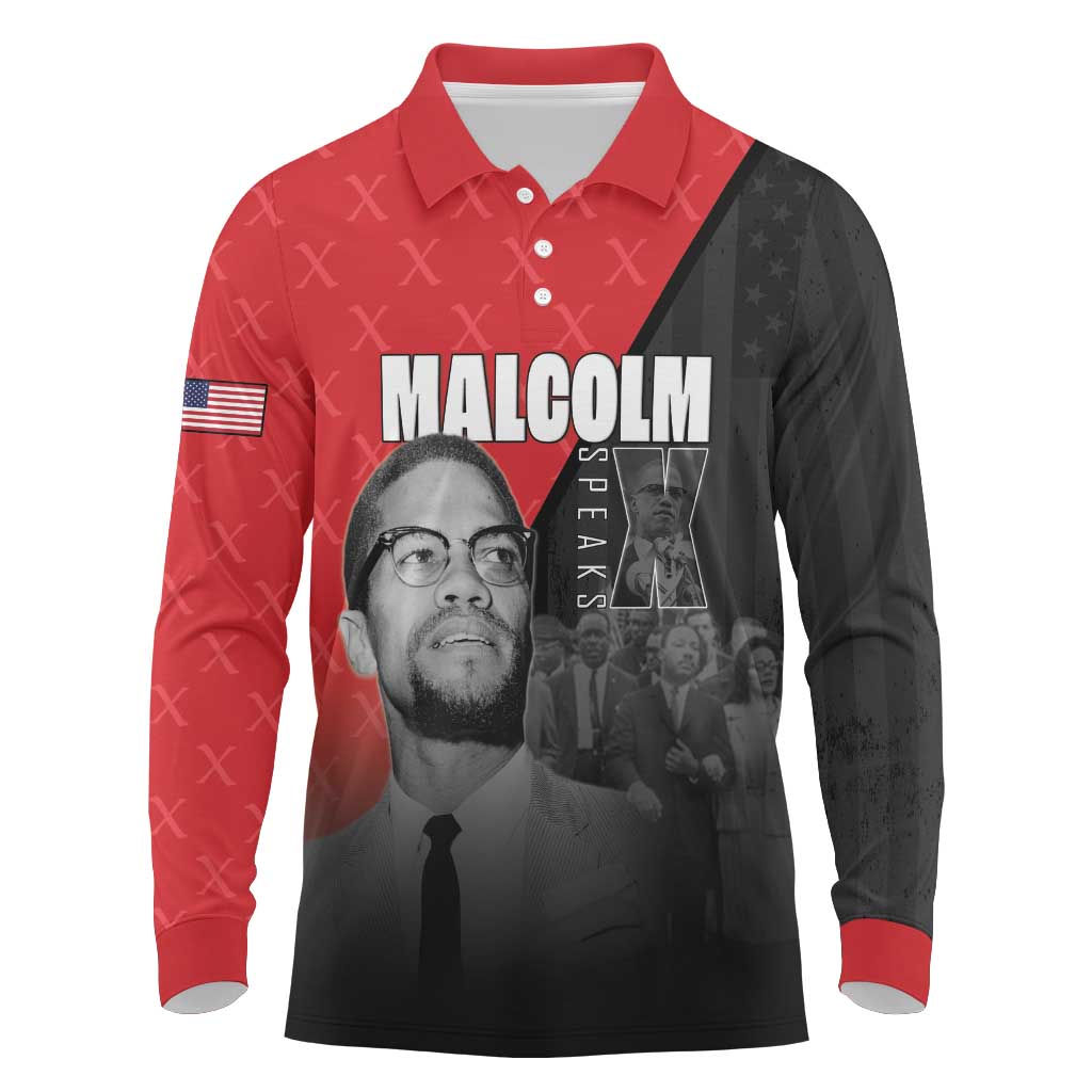 Malcolm X Speaks Long Sleeve Polo Shirt Legacy of the Civil Rights Leaders - African Pride