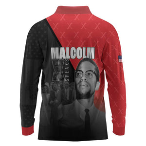 Malcolm X Speaks Long Sleeve Polo Shirt Legacy of the Civil Rights Leaders - African Pride