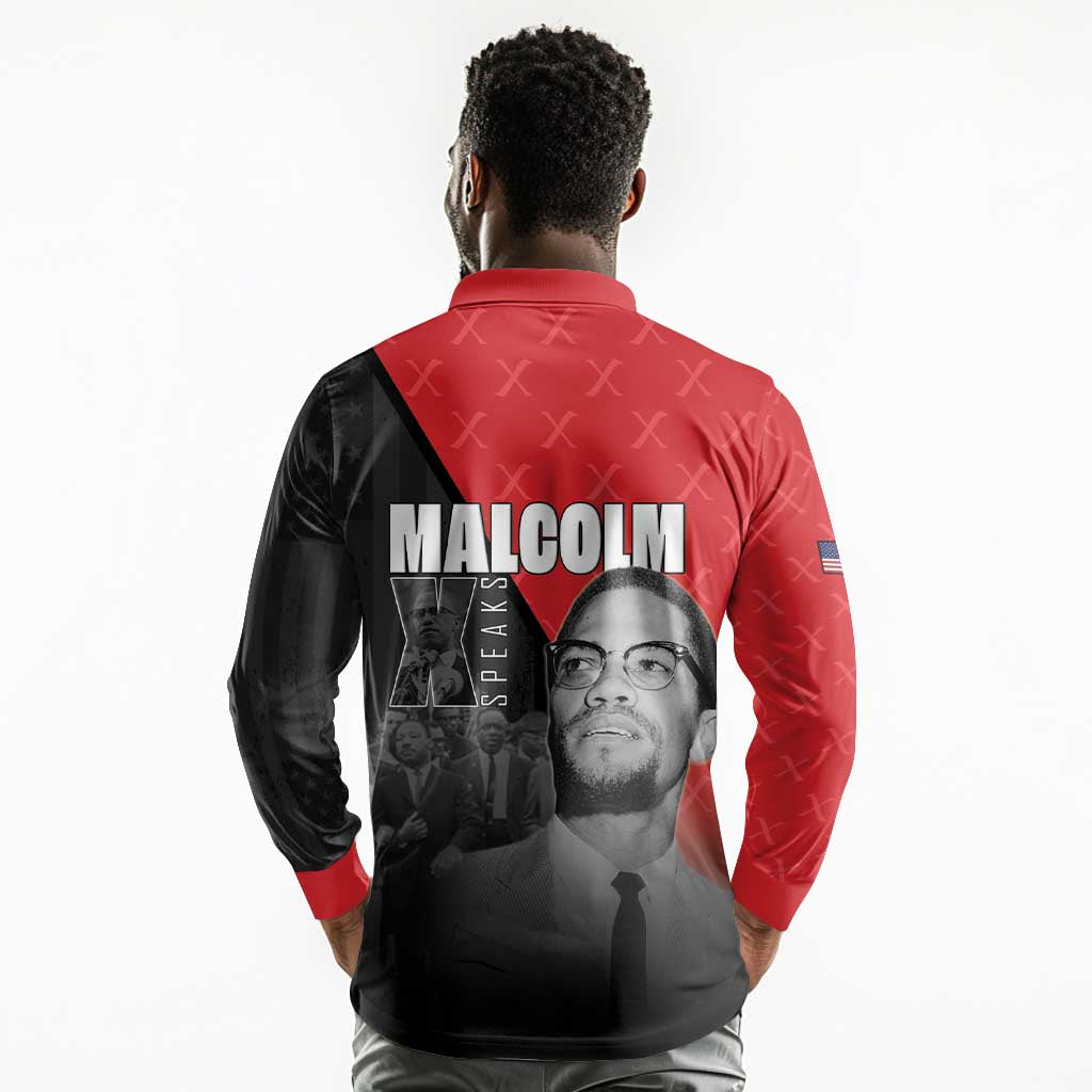 Malcolm X Speaks Long Sleeve Polo Shirt Legacy of the Civil Rights Leaders - African Pride