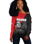 Malcolm X Speaks Off Shoulder Sweater Legacy of the Civil Rights Leaders - African Pride