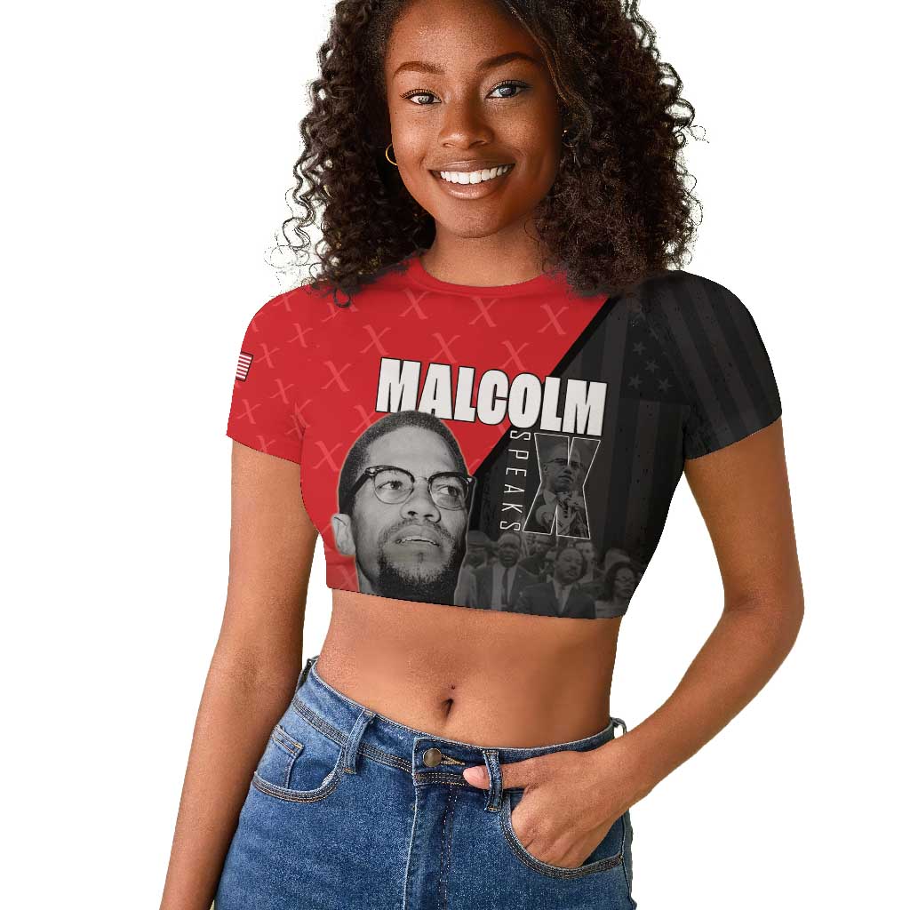 Malcolm X Speaks Raglan Cropped T shirt Legacy of the Civil Rights Leaders - African Pride