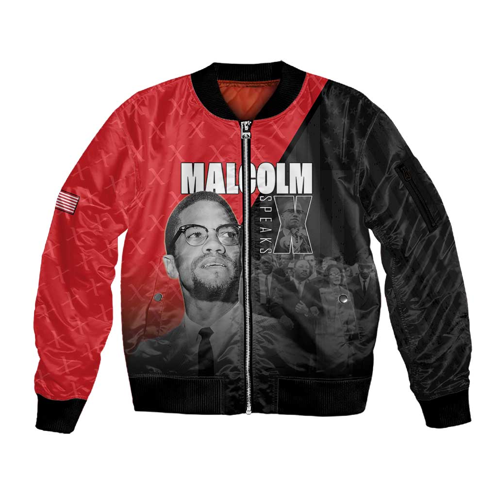 Malcolm X Speaks Sleeve Zip Bomber Jacket Legacy of the Civil Rights Leaders - African Pride