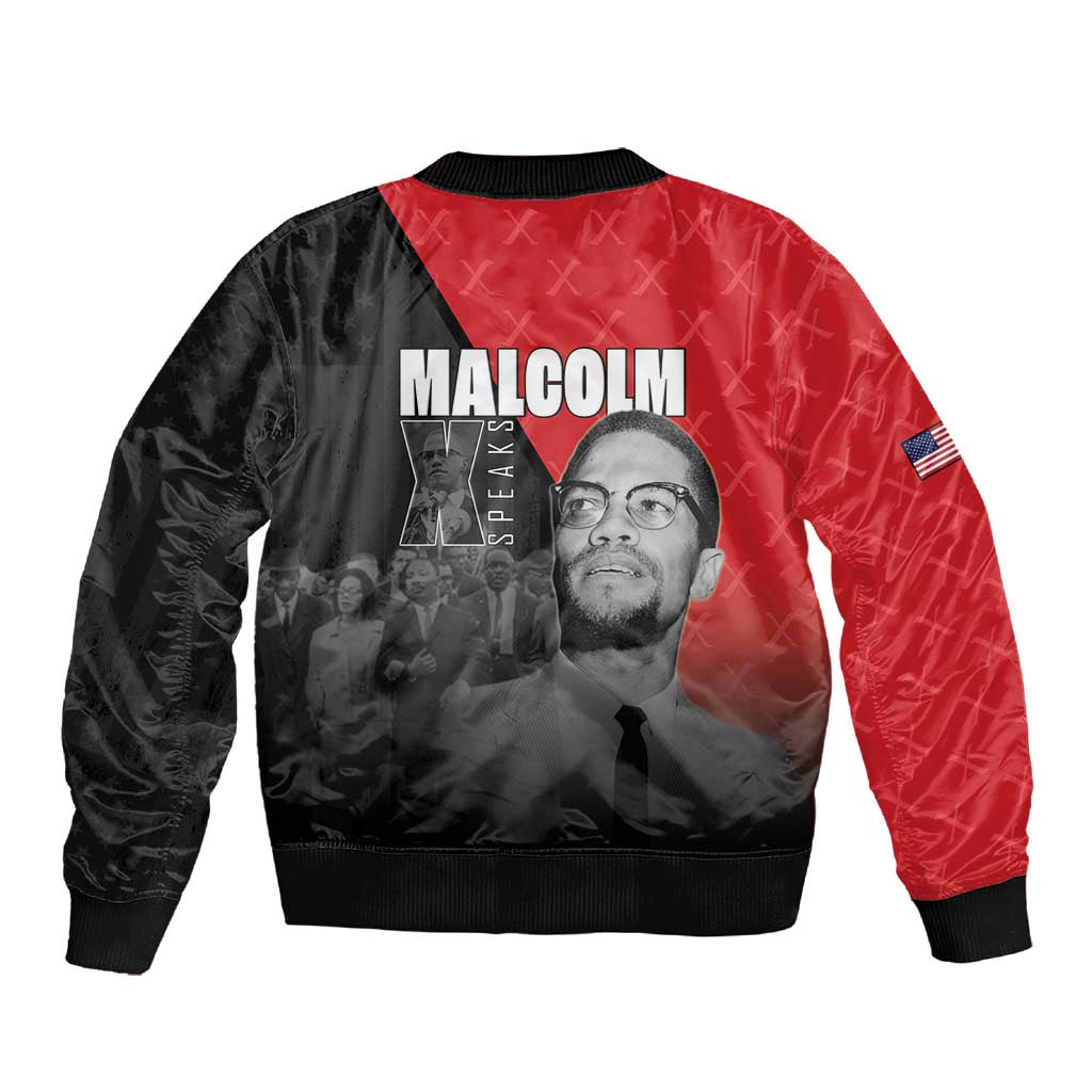 Malcolm X Speaks Sleeve Zip Bomber Jacket Legacy of the Civil Rights Leaders - African Pride