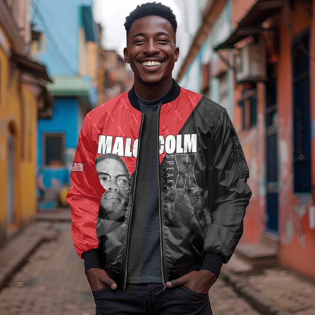 Malcolm X Speaks Sleeve Zip Bomber Jacket Legacy of the Civil Rights Leaders - African Pride