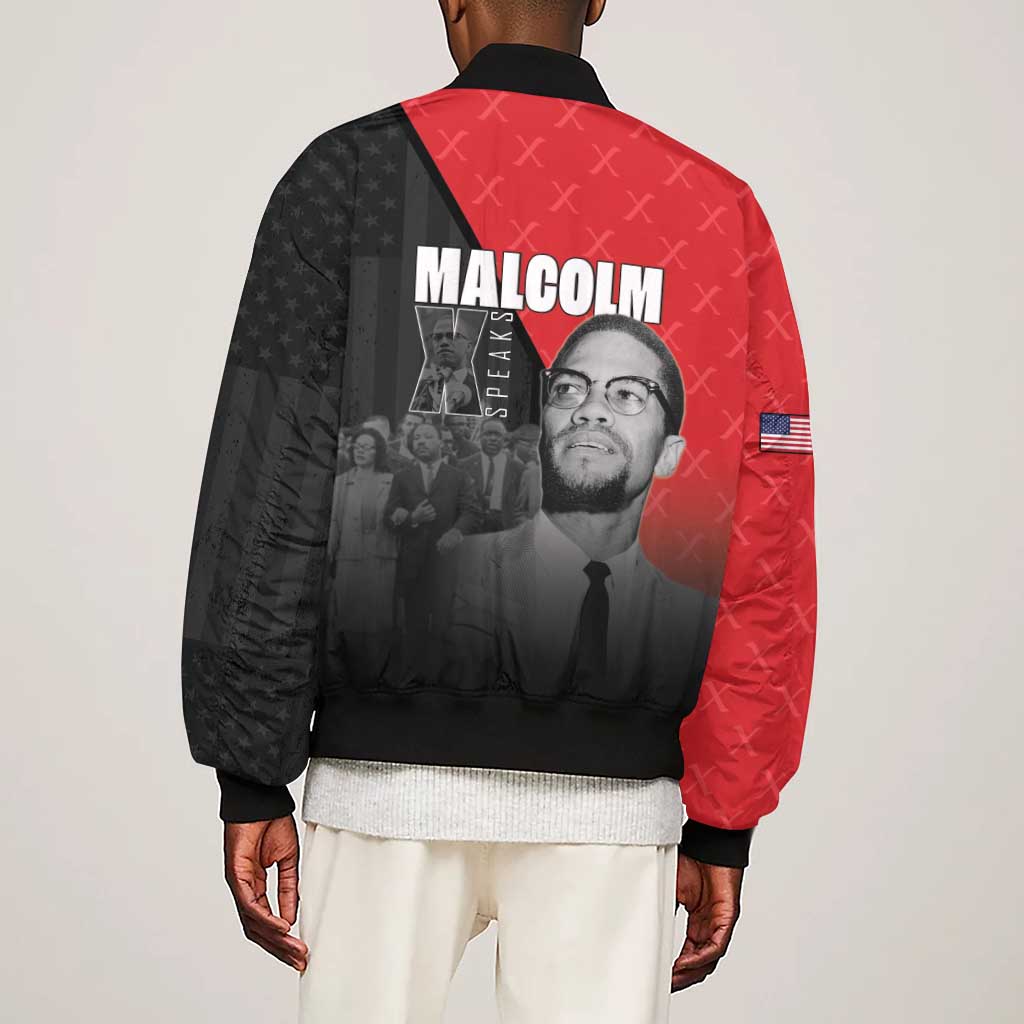Malcolm X Speaks Sleeve Zip Bomber Jacket Legacy of the Civil Rights Leaders - African Pride