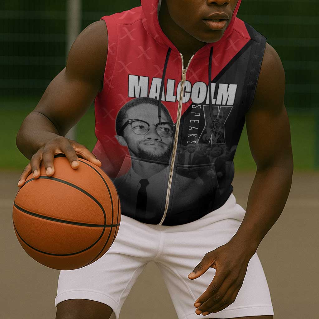 Malcolm X Speaks Sleeveless Zip Hoodie Legacy of the Civil Rights Leaders - African Pride