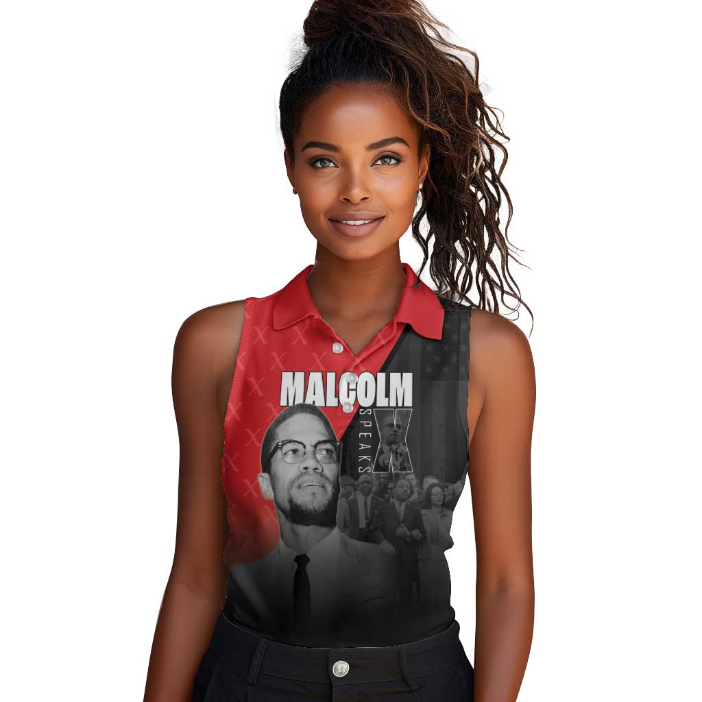Malcolm X Speaks Women Sleeveless Polo Shirt Legacy of the Civil Rights Leaders - African Pride