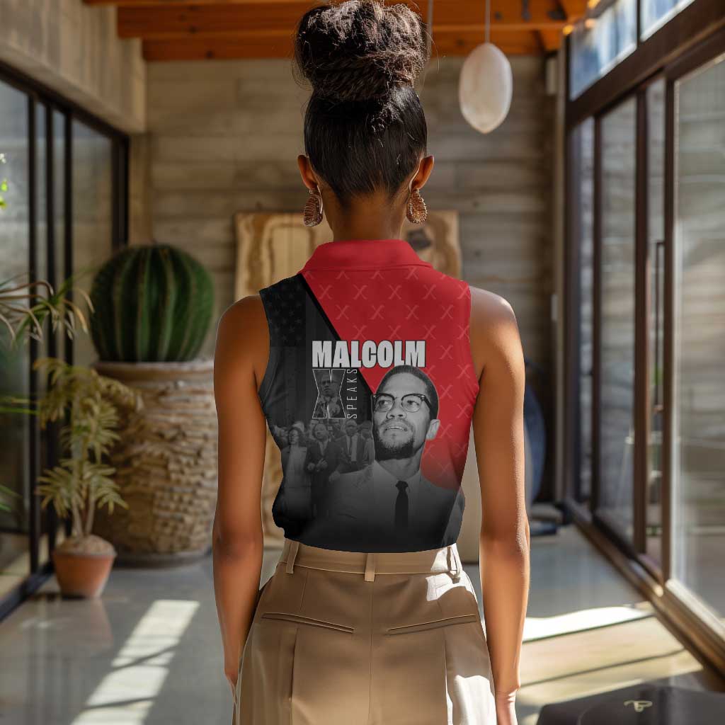Malcolm X Speaks Women Sleeveless Polo Shirt Legacy of the Civil Rights Leaders - African Pride