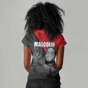 Malcolm X Speaks Women V-Neck T-Shirt Legacy of the Civil Rights Leaders - African Pride