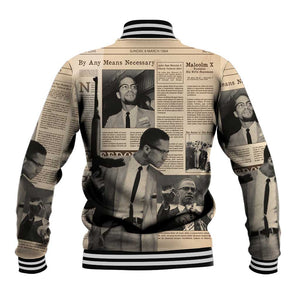 Malcolm X Vintage Newspaper Print Style Baseball Jacket - African Pride