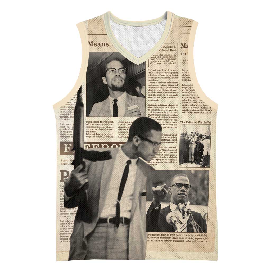 Malcolm X Vintage Newspaper Print Style Basketball Jersey - African Pride