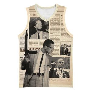 Malcolm X Vintage Newspaper Print Style Basketball Jersey - African Pride