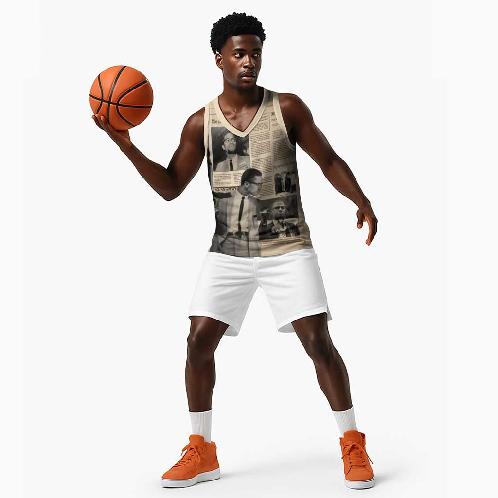 Malcolm X Vintage Newspaper Print Style Basketball Jersey - African Pride