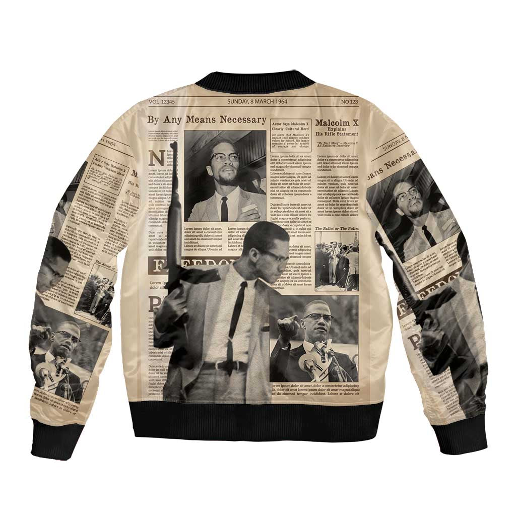Malcolm X Vintage Newspaper Print Style Bomber Jacket - African Pride