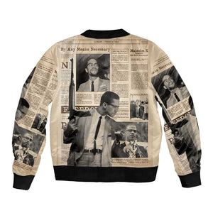 Malcolm X Vintage Newspaper Print Style Bomber Jacket - African Pride