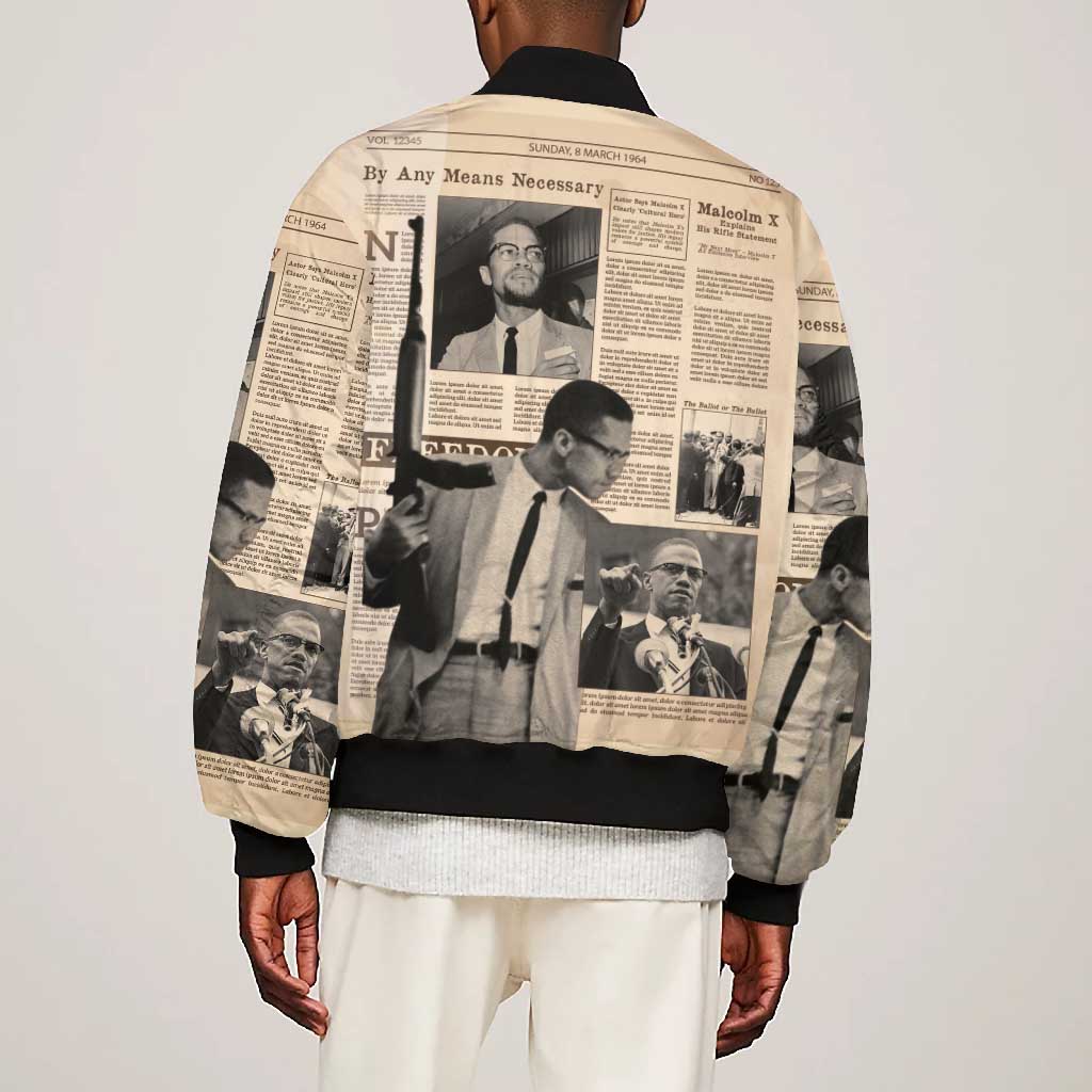 Malcolm X Vintage Newspaper Print Style Bomber Jacket - African Pride