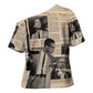 Malcolm X Cross Shoulder Shirt Vintage Newspaper Print Style
