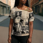 Malcolm X Cross Shoulder Shirt Vintage Newspaper Print Style