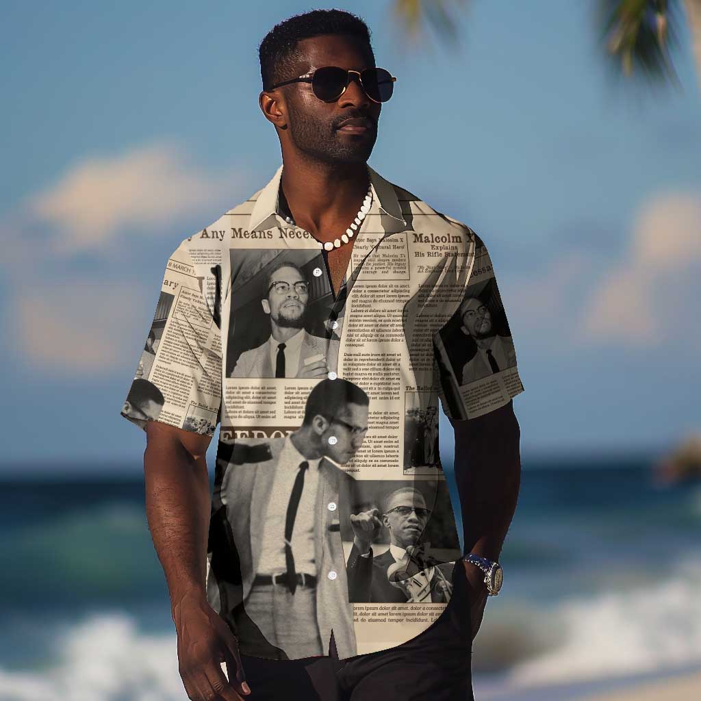 Malcolm X Vintage Newspaper Print Style Hawaiian Shirt - African Pride