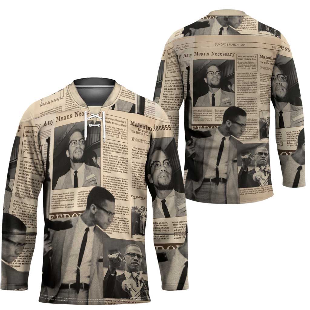 Malcolm X Hockey Jersey Vintage Newspaper Print Style