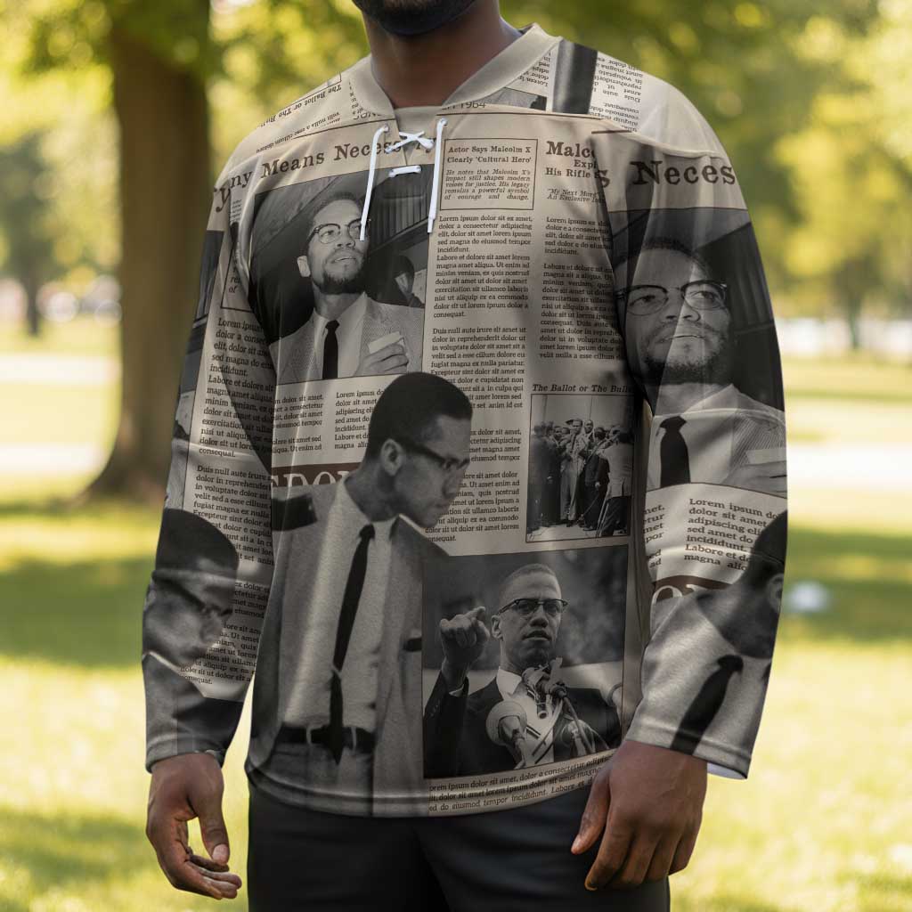 Malcolm X Hockey Jersey Vintage Newspaper Print Style