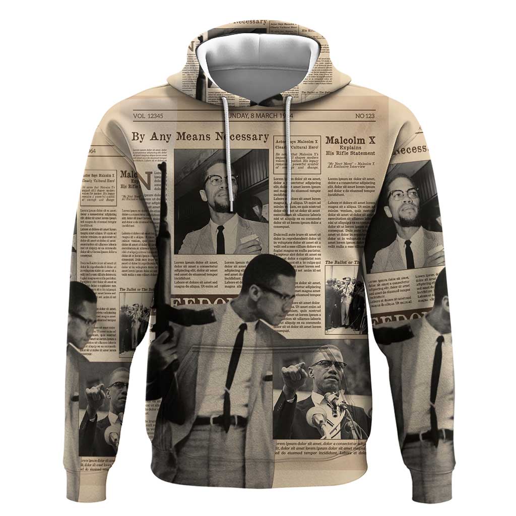 Malcolm X Vintage Newspaper Print Style Hoodie - African Pride