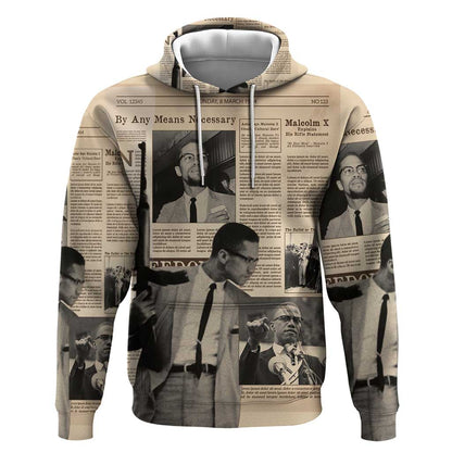 Malcolm X Vintage Newspaper Print Style Hoodie - African Pride