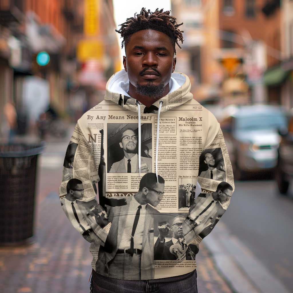 Malcolm X Vintage Newspaper Print Style Hoodie - African Pride