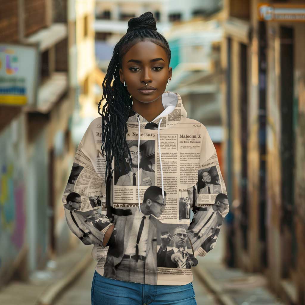 Malcolm X Vintage Newspaper Print Style Hoodie - African Pride