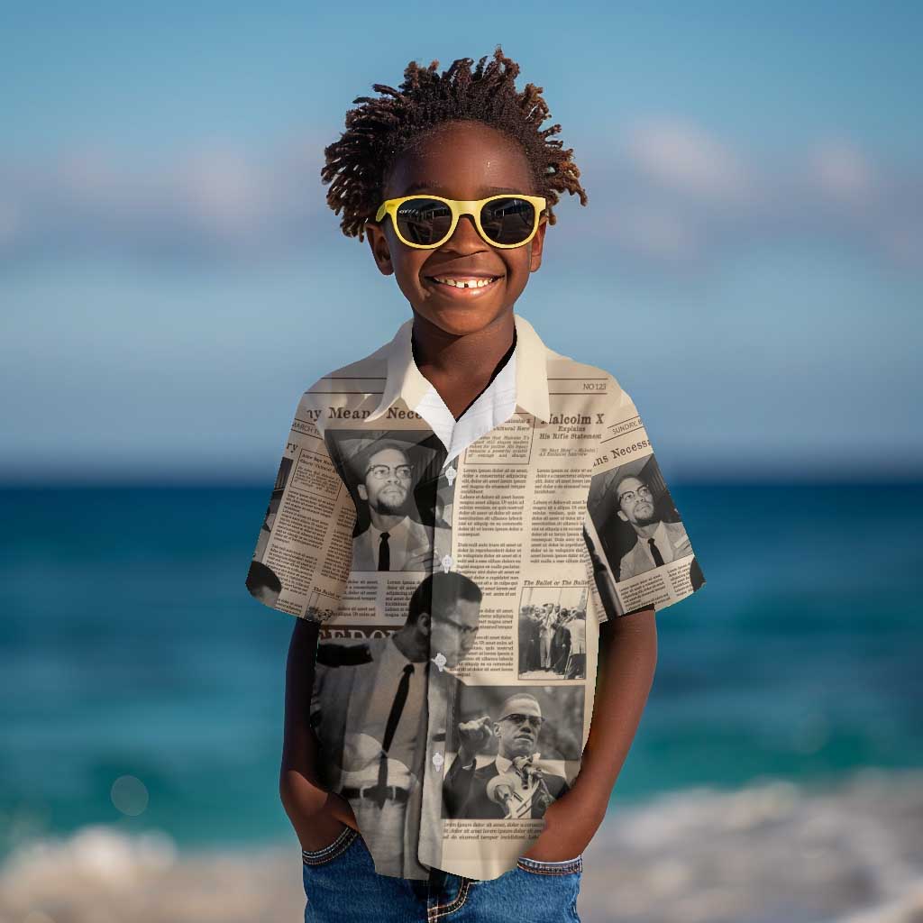 Malcolm X Vintage Newspaper Print Style Kid Hawaiian Shirt - African Pride