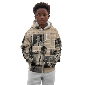 Malcolm X Vintage Newspaper Print Style Kid Hoodie - African Pride