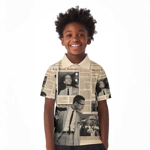 Malcolm X Vintage Newspaper Print Style Kid Polo Shirt - African Pride