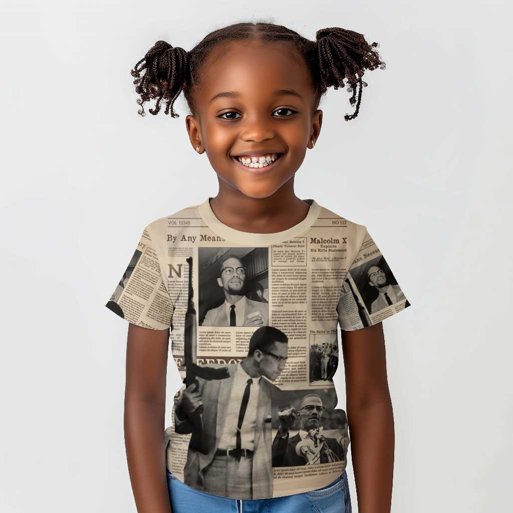 Malcolm X Vintage Newspaper Print Style Kid T shirt - African Pride