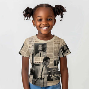 Malcolm X Vintage Newspaper Print Style Kid T shirt - African Pride