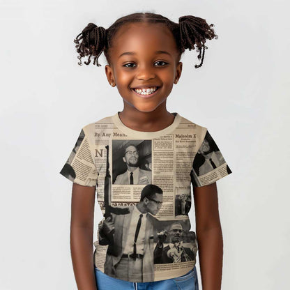 Malcolm X Vintage Newspaper Print Style Kid T shirt LT15