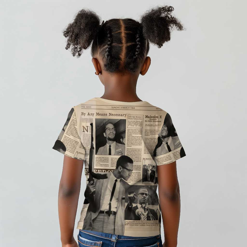 Malcolm X Vintage Newspaper Print Style Kid T shirt LT15