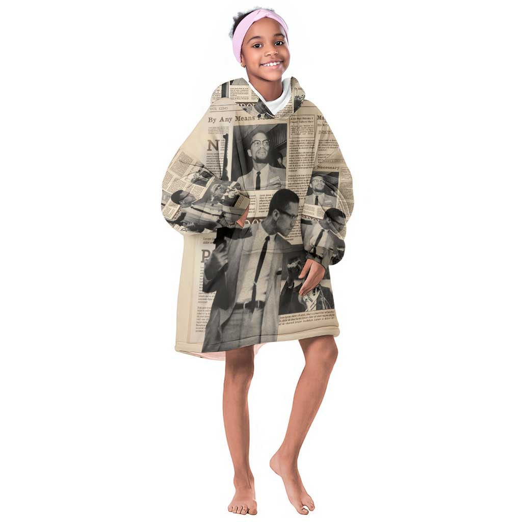 Malcolm X Vintage Newspaper Print Style Kid Wearable Blanket Hoodie - African Pride