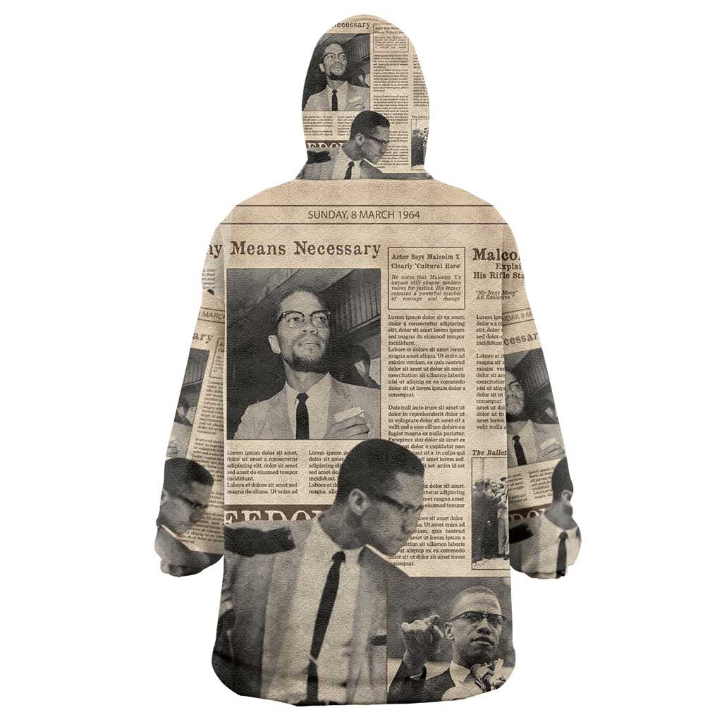 Malcolm X Vintage Newspaper Print Style Kid Wearable Blanket Hoodie - African Pride
