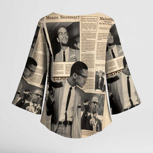 Malcolm X Kimono Sleeve Blouse Vintage Newspaper Print Style