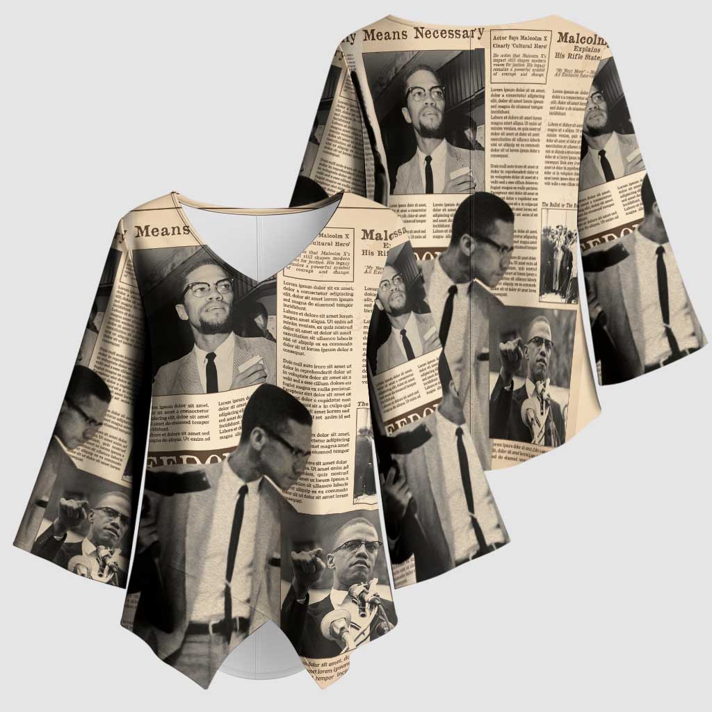 Malcolm X Kimono Sleeve Blouse Vintage Newspaper Print Style