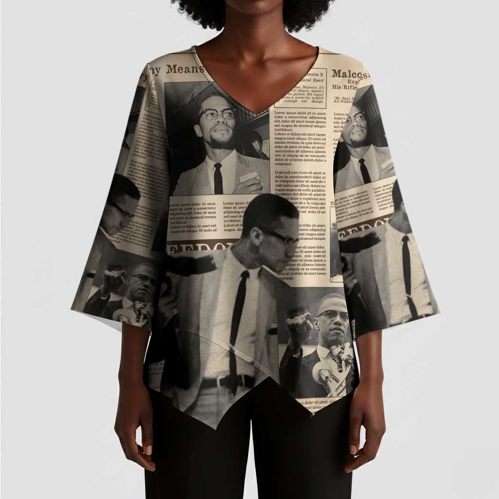 Malcolm X Kimono Sleeve Blouse Vintage Newspaper Print Style