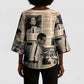 Malcolm X Kimono Sleeve Blouse Vintage Newspaper Print Style
