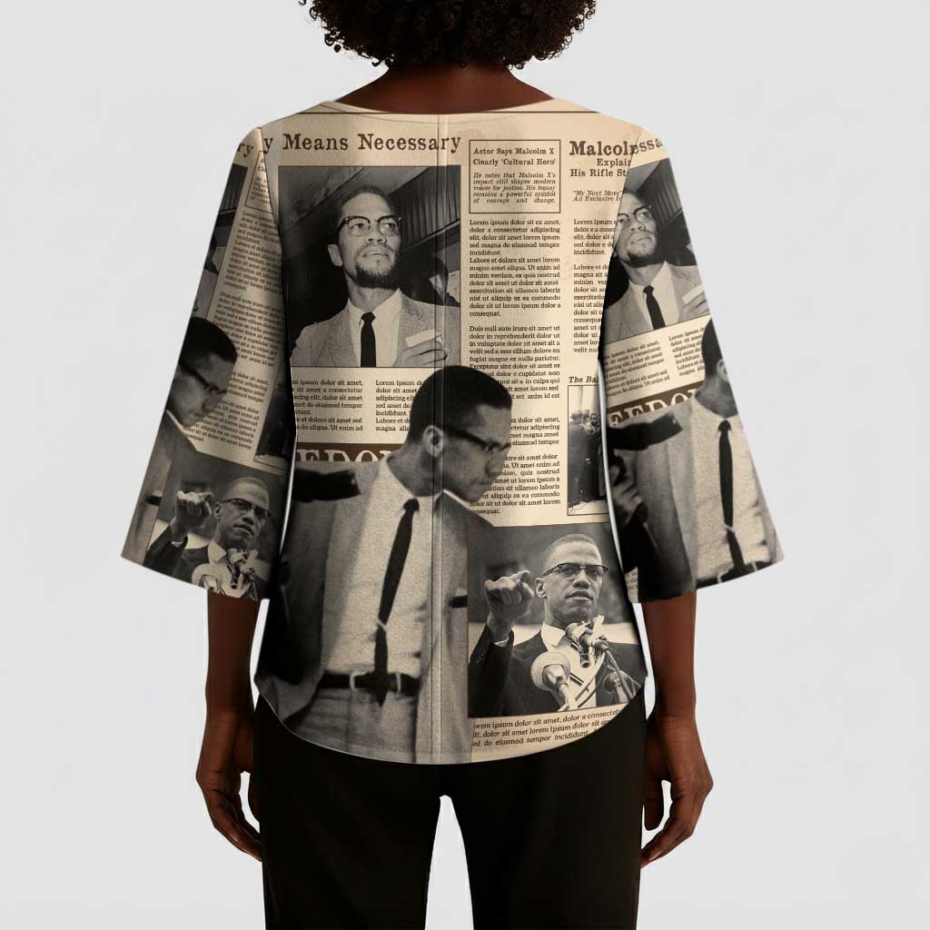 Malcolm X Kimono Sleeve Blouse Vintage Newspaper Print Style